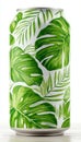 Refreshing Craft Beverage in Unique Can Design Featuring Tropical Pattern and Natural Aesthetics Royalty Free Stock Photo