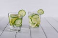 Refreshing cucumber cocktail, lemonade, detox water in a glasses. Summer drink. Royalty Free Stock Photo