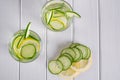 Refreshing cucumber cocktail, lemonade, detox water in a glasses on a white background. Summer drink. Royalty Free Stock Photo