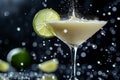 Refreshing Daiquiri cocktail with a lime splash against a black backdrop, party mood Royalty Free Stock Photo