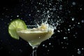 Refreshing Daiquiri cocktail splash with lime on black background Royalty Free Stock Photo