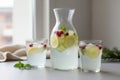 Refreshing detox water with lemon, cucumber, cranberries and mint Royalty Free Stock Photo