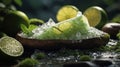 Refreshing Lime and Crystal Salt in Wooden Bowl Royalty Free Stock Photo