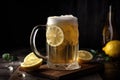 refreshing draught beer with lemon wedge and salt on the side