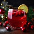 Refreshing drink with cranberries and lemon on dark stone background. Christmas cocktail. generative ai Royalty Free Stock Photo