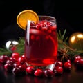 Refreshing drink with cranberries and lemon on dark stone background. Christmas cocktail. generative ai Royalty Free Stock Photo