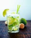 Refreshing drink with fresh lime slices Royalty Free Stock Photo