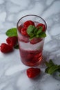 refreshing drink with raspberries and mint