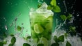 Refreshing drink with lime and lemon slices, mint leaves, ice cubes and water splashes Generative AI Royalty Free Stock Photo