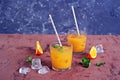 Refreshing drink, orange cocktail with basil in glasses Royalty Free Stock Photo