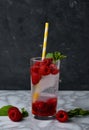 refreshing drink with raspberries and mint