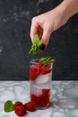 refreshing drink with raspberries and mint