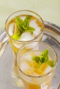 Refreshing drinks on white background