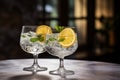 Refreshing duo Glasses filled with the perfect blend of gin and tonic