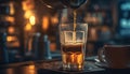 Refreshing frothy drink poured into a glass on wooden table generated by AI