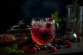 A refreshing fruit and berry cocktail with ice, Generative AI 1