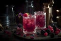 A refreshing fruit and berry cocktail with ice, Generative AI