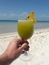 Refreshing fruit drink at beach pineapple passion fruit Isla Mujeres Cancun Mexico