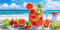 Refreshing fruit punch drink on the beach in Summer concept with citrus Royalty Free Stock Photo