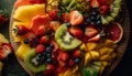 A refreshing fruit salad with an abundance of healthy variety generated by AI