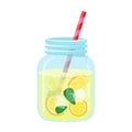 Refreshing fruit water in a glass jar