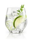 Refreshing Gin and Tonic cocktail drink served in a glass on a pure white background. Generative AI. Royalty Free Stock Photo
