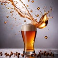 Refreshing glass of beer alcholoic drink with foam and splash effect