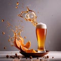 Refreshing glass of beer alcholoic drink with foam and splash effect