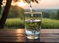 Refreshing glass of cold water in nature