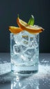 Refreshing glass of ice cubes with orange slices and mint on dark background Royalty Free Stock Photo