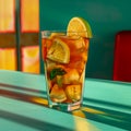 Refreshing glass of iced tea, with ice, lemon and citrus fruits