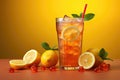Refreshing glass of iced tea with lemons and ice cubes Royalty Free Stock Photo