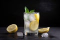 refreshing glass of lemonade, with ice cubes and slices of lemons