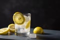 refreshing glass of lemonade, with ice cubes and slices of lemons