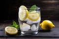 refreshing glass of lemonade, with ice cubes and slices of lemons