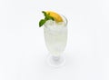 Refreshing glass of lemonade with ice and mint on white Royalty Free Stock Photo