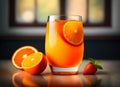 Ai Generative Refreshing Glass of Orange Juice with Fresh Strawberry and Sliced Assorted Fruits Royalty Free Stock Photo