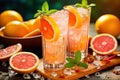 Refreshing grapefruit drink with ice. Generative AI