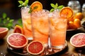 Refreshing grapefruit drink with ice. Generative AI