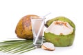 Refreshing green coconut fruit juice in glass on white background Royalty Free Stock Photo