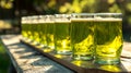 Refreshing green easter beer served on a bright day with numerous glasses for enjoyment Royalty Free Stock Photo