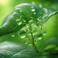 Refreshing Green Leaf with Glistening Water Droplets