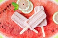 Refreshing and healthy summer dessert. Watermelon popsicles Royalty Free Stock Photo