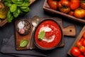 Refreshing homemade cold tomato gazpacho soup