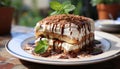 A refreshing homemade dessert chocolate mint tiramisu on a plate generated by AI Royalty Free Stock Photo