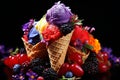 Refreshing Homemade Ice Cream Dessert with a Variety of Fresh Fruits and Juicy Berries