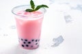 Refreshing homemade iced milky bubble tea with tapioca pearls Royalty Free Stock Photo