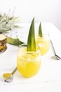 Refreshing homemade pineapple juice with ice. Fresh and tropical drink for summer Royalty Free Stock Photo