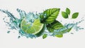 Refreshing Hydration, Water Splash on White Background with Lime Slices and Mint Leaves, Generative AI Royalty Free Stock Photo