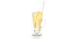 Refreshing ice cold ginger lemon tea in transparent glass Royalty Free Stock Photo